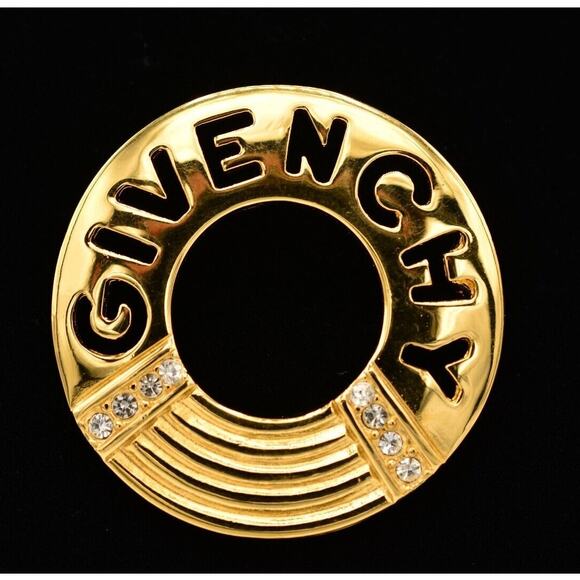 Givenchy Vintage Logo Brooch Pin Rhinestone Round Signed Runway RARE 1980s Bin1 - Picture 1 of 12